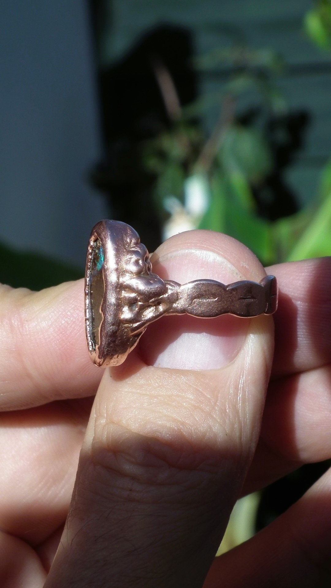 Electroformed copper Australian Opal ring