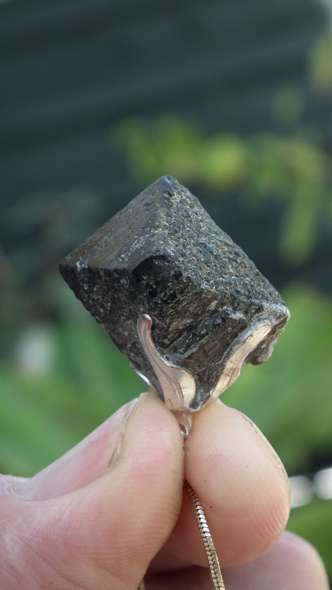 Raw epidote necklace / Epidote quartz / Xxl Epidote pendant