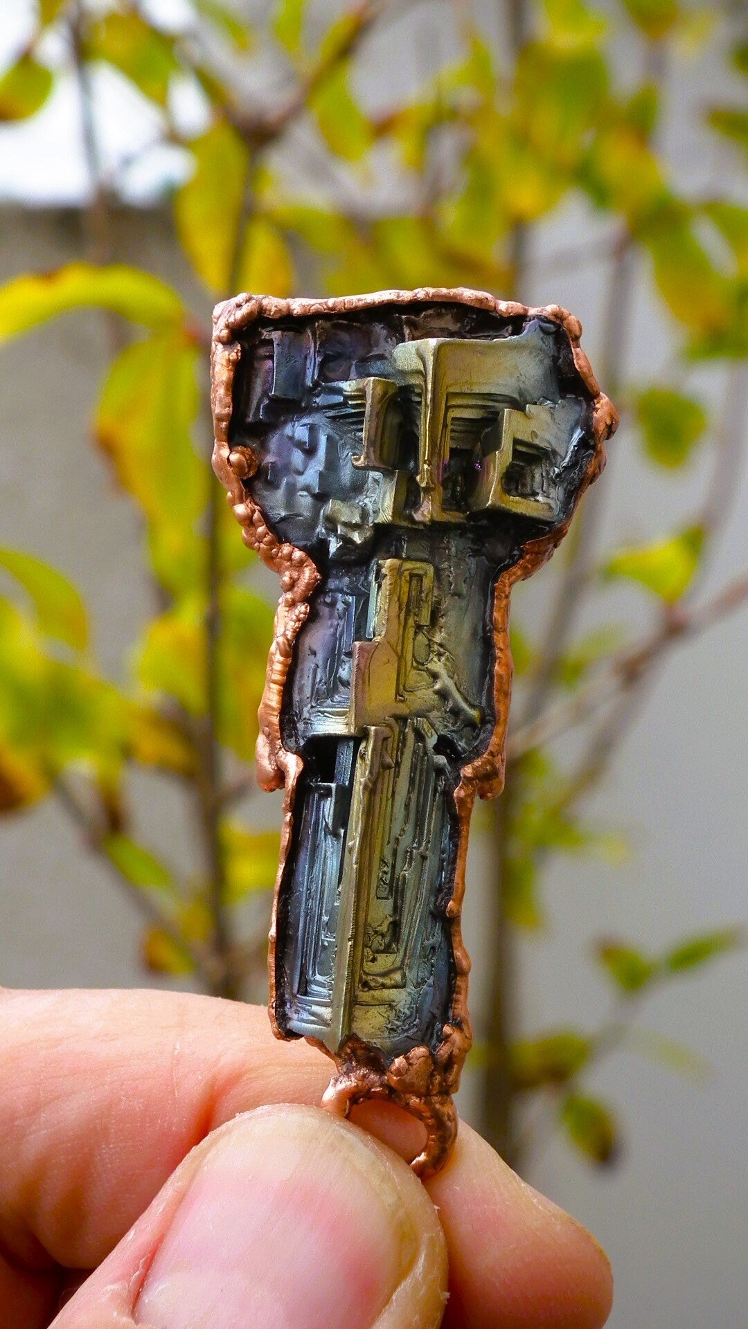 Copper bismuth crystal necklace