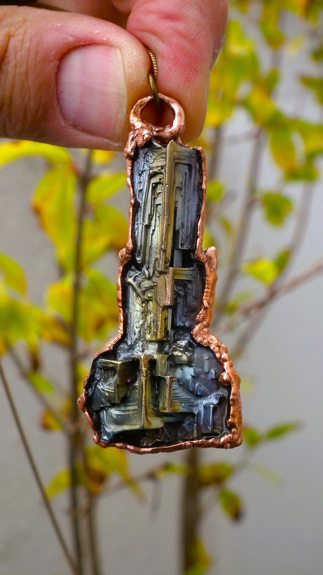 Copper bismuth crystal necklace