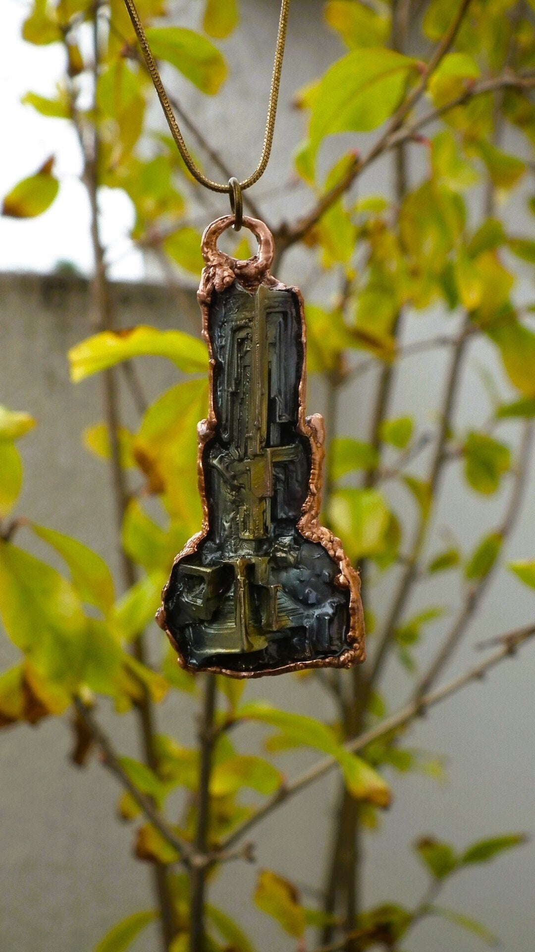 Copper bismuth crystal necklace
