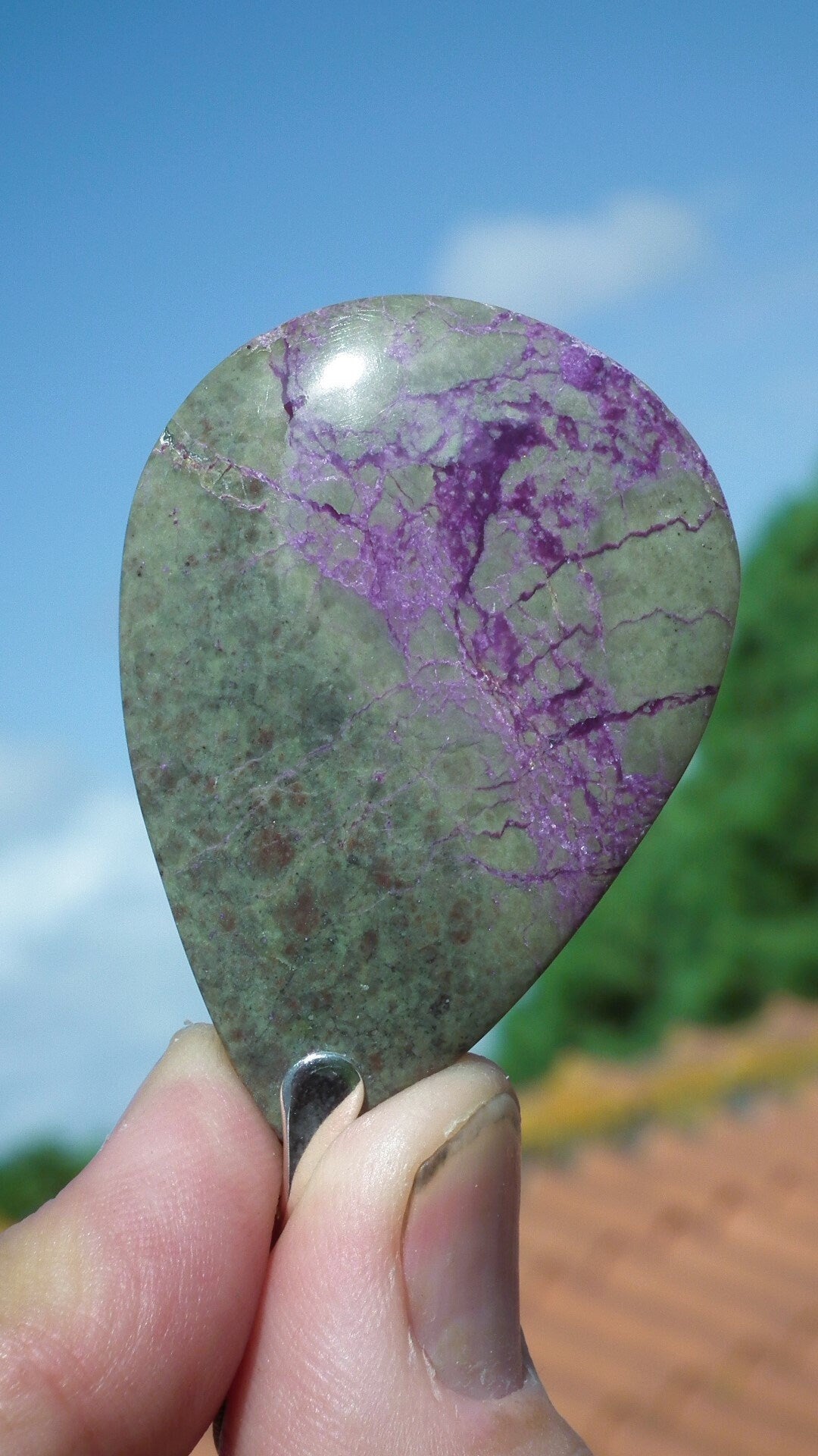 Stichtite pendant with sterling silver bail