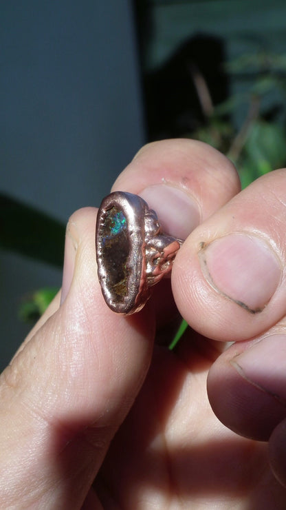 Electroformed copper Australian Opal ring