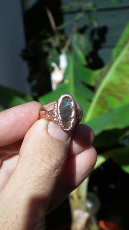 Electroformed copper Australian Opal ring