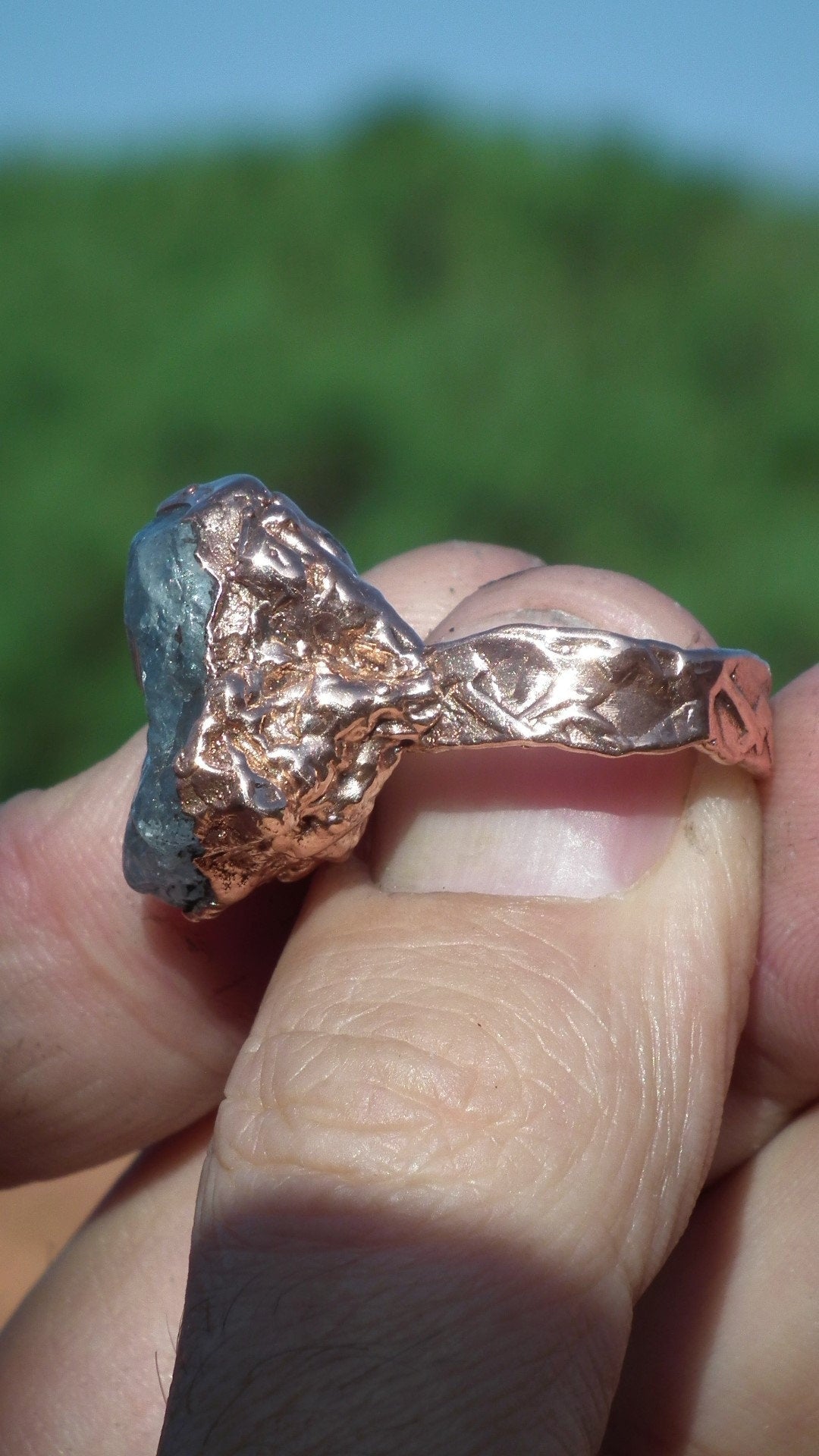 Electroformed Copper celestite ring / Celestite crystal