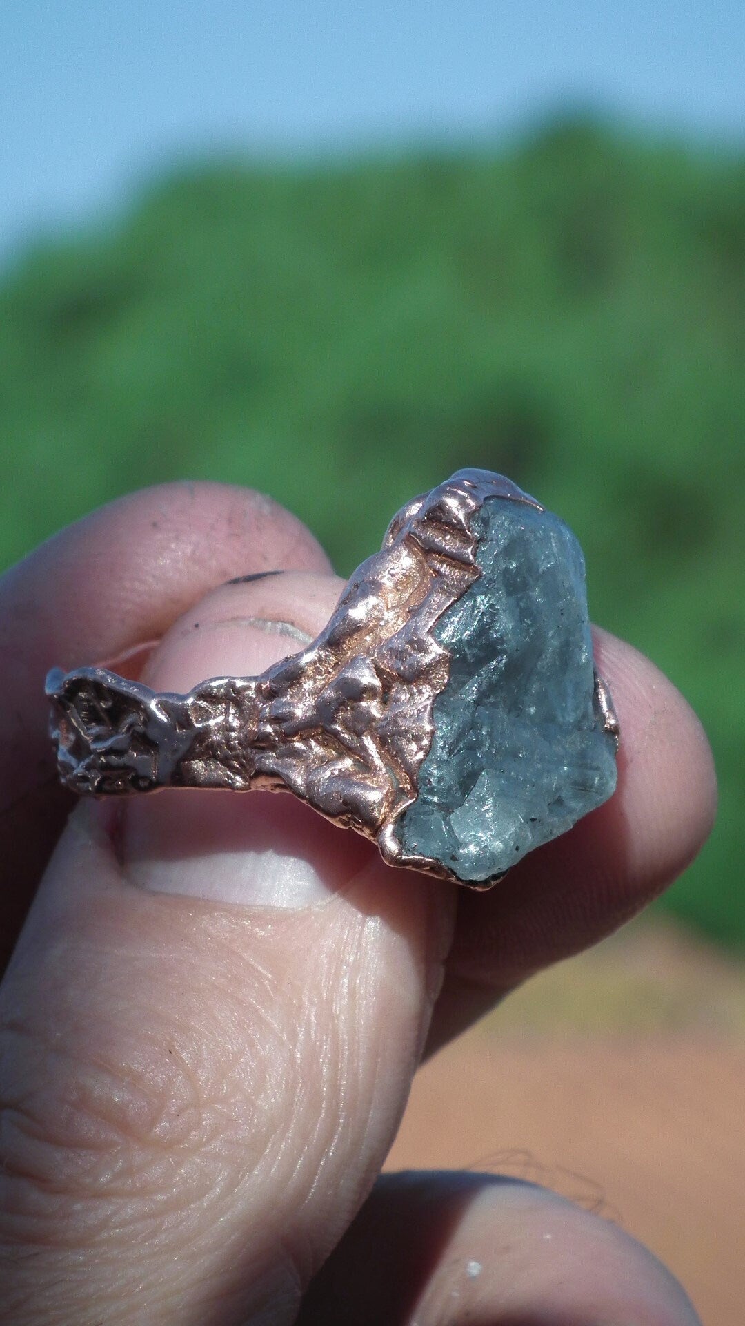 Electroformed Copper celestite ring / Celestite crystal