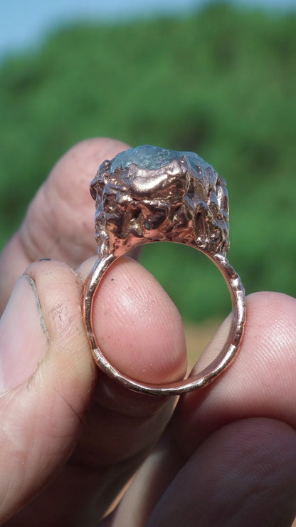 Electroformed Copper celestite ring / Celestite crystal