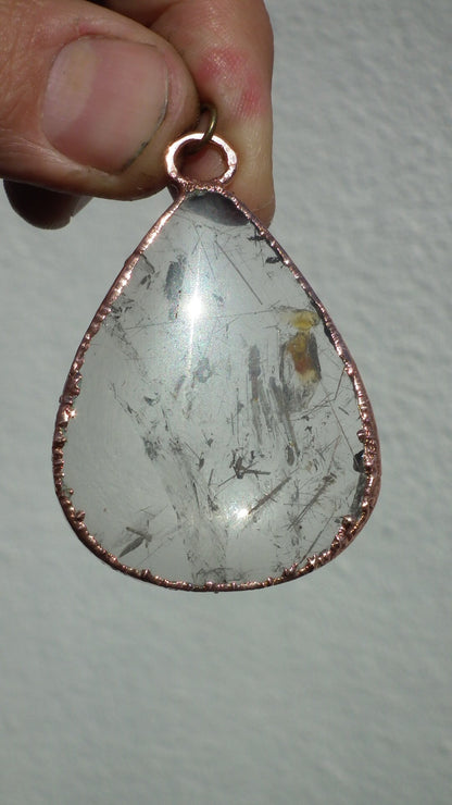 golden rutilated quartz necklace / Electroformed copper