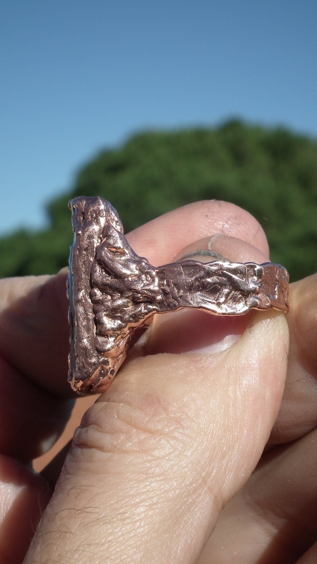 Blue kyanite ring large / Electroformed copper