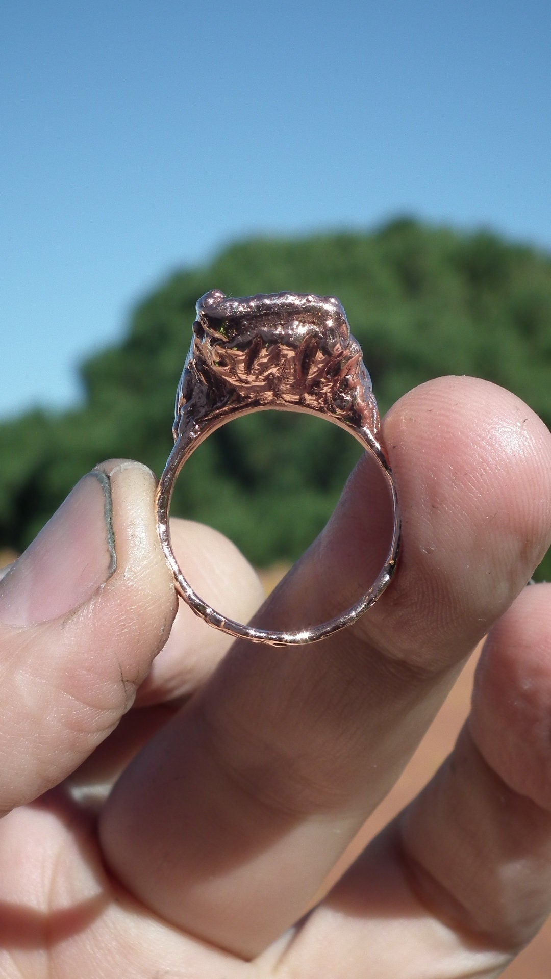 Blue kyanite ring large / Electroformed copper