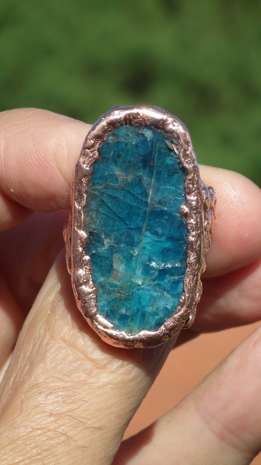 Blue Apatite ring / Electroformed Copper
