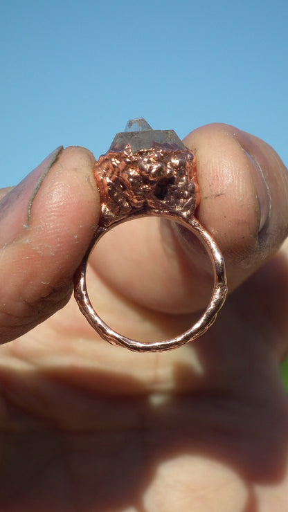 Herkimer diamond ring / Electroformed Copper