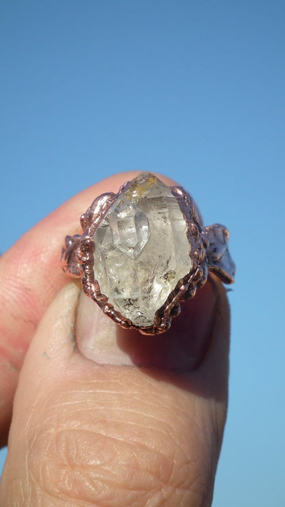 Herkimer diamond ring / Electroformed Copper