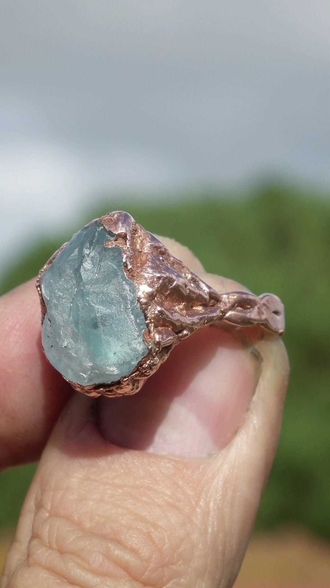 Electroformed Copper Seraphinite ring // Seraphinite jewelry