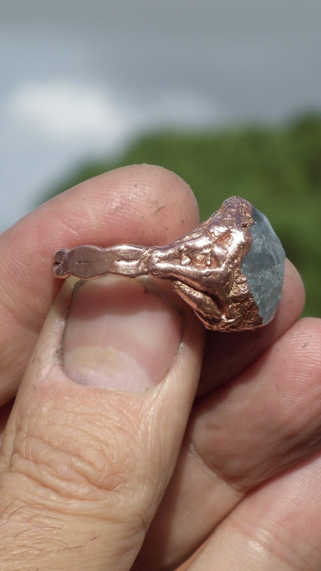 Electroformed Copper Seraphinite ring // Seraphinite jewelry