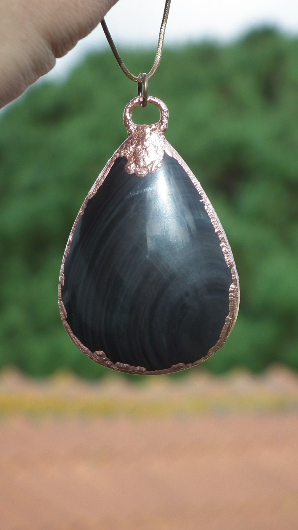 Rainbow obsidian necklace // Electroformed copper