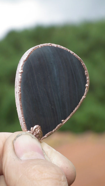 Rainbow obsidian necklace // Electroformed copper