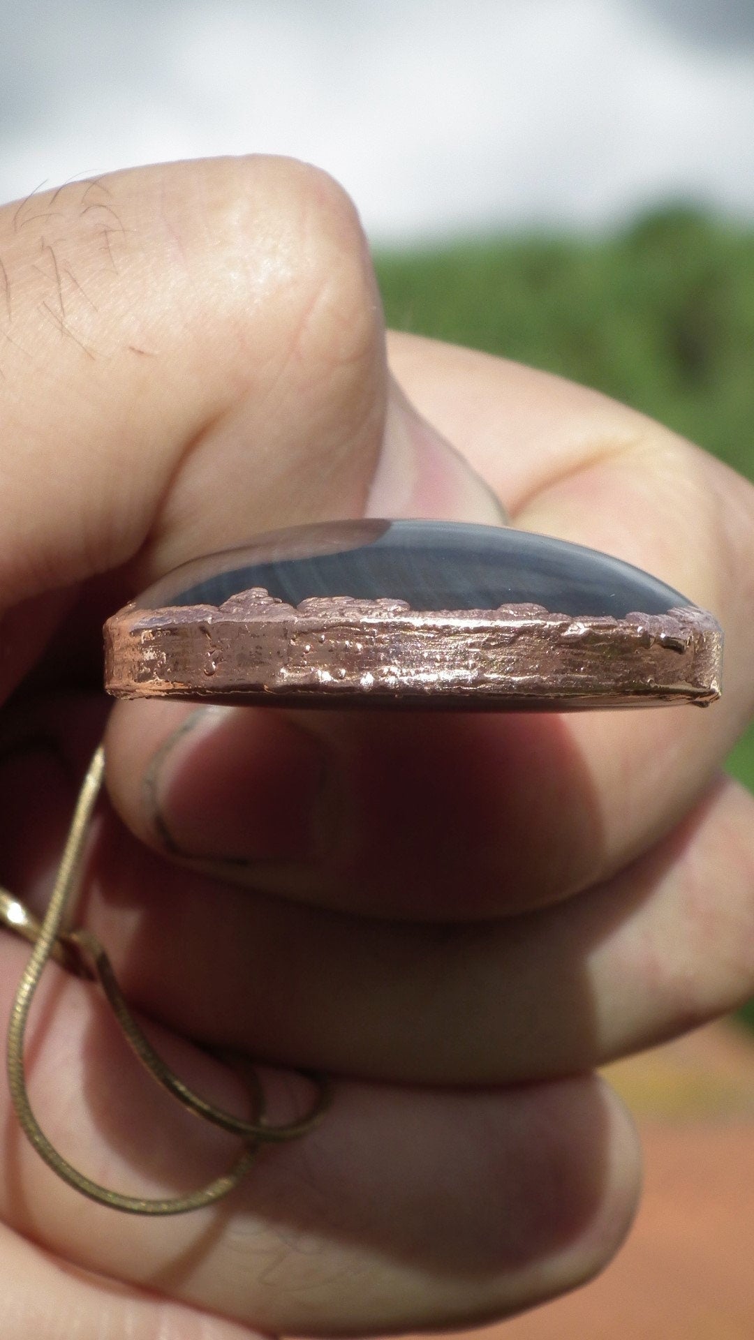 Rainbow obsidian necklace // Electroformed copper