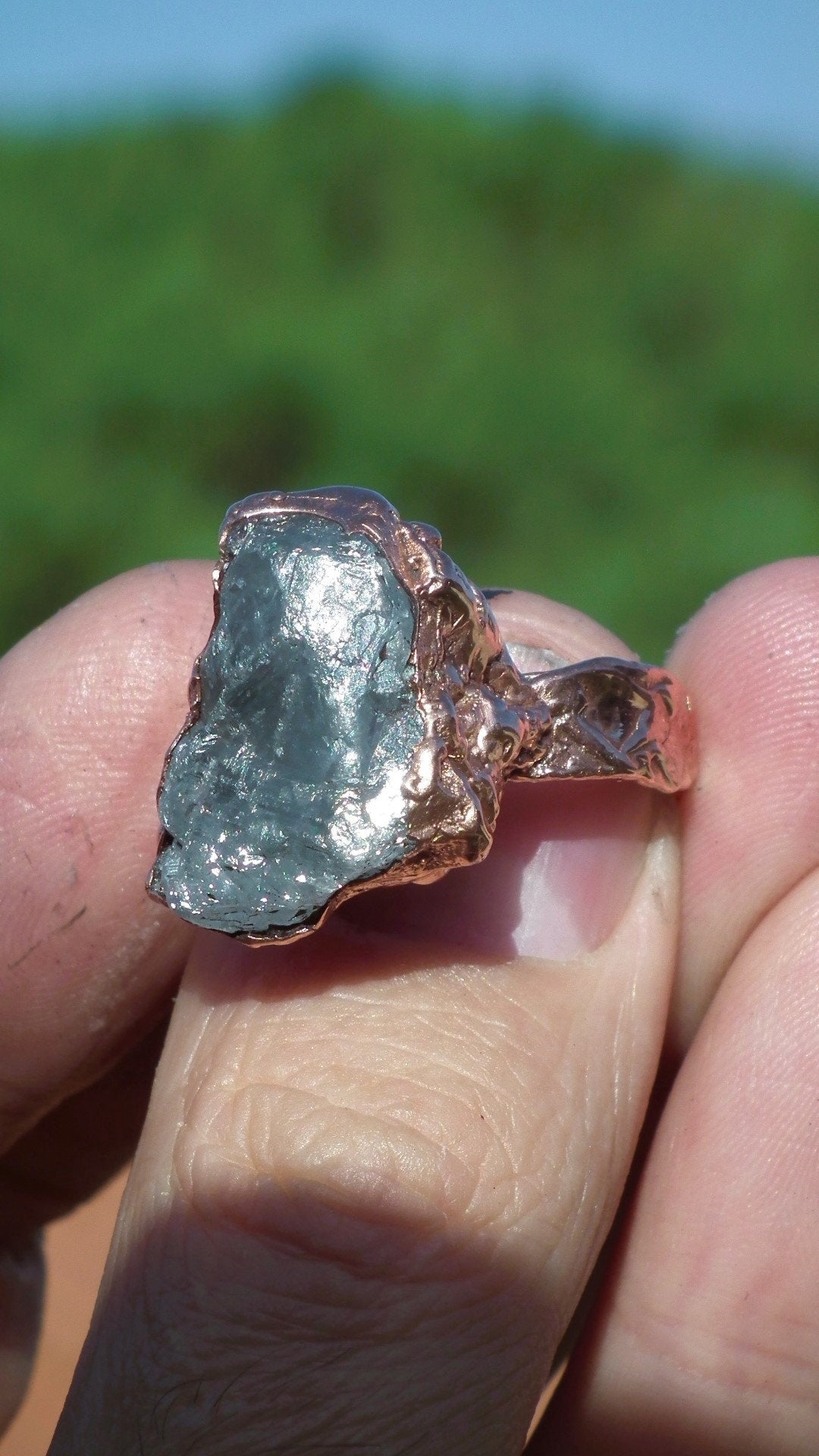 Electroformed Copper celestite ring / Celestite crystal