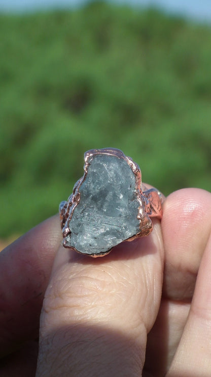 Electroformed Copper celestite ring / Celestite crystal