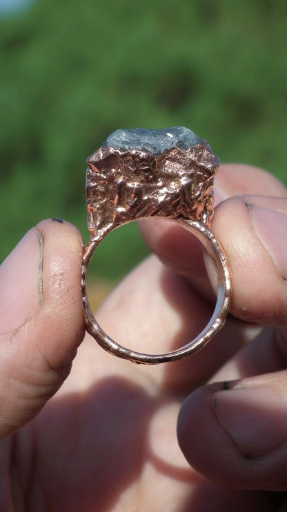 Electroformed Copper celestite ring / Celestite crystal