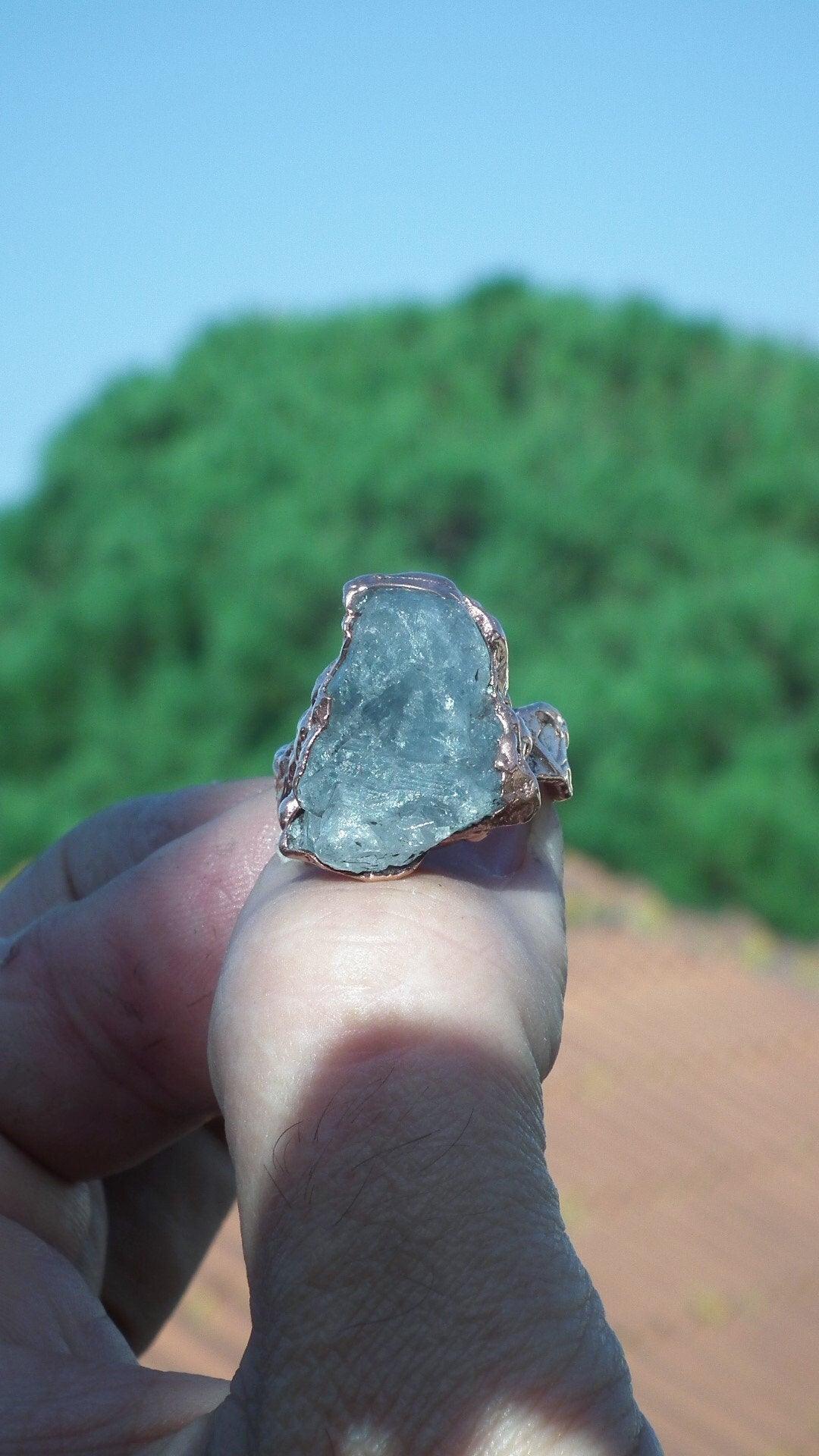 Electroformed Copper celestite ring / Celestite crystal