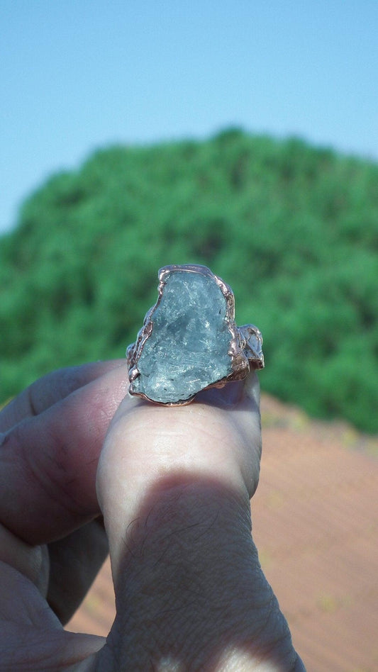 Electroformed Copper celestite ring / Celestite crystal
