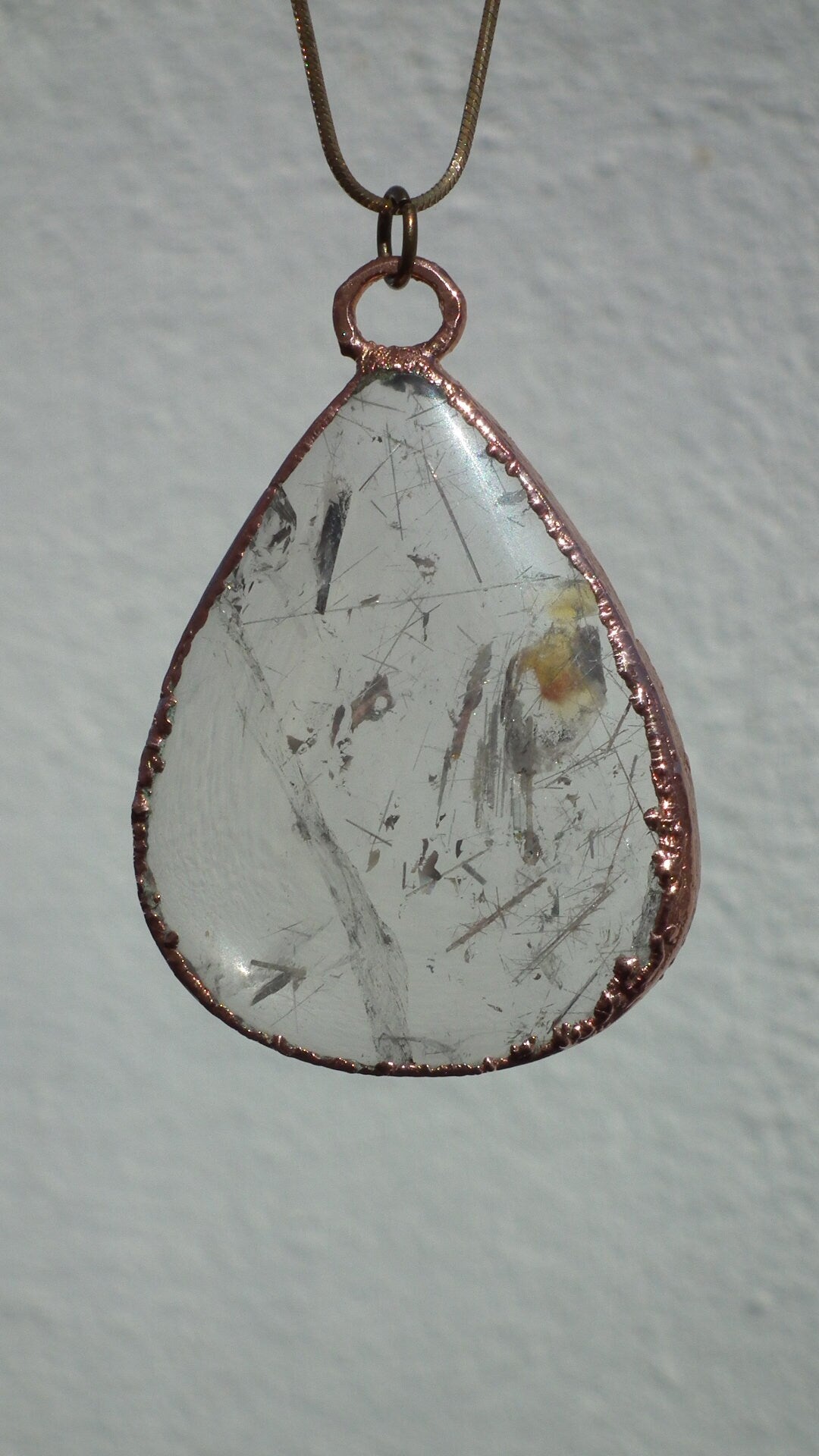 golden rutilated quartz necklace / Electroformed copper