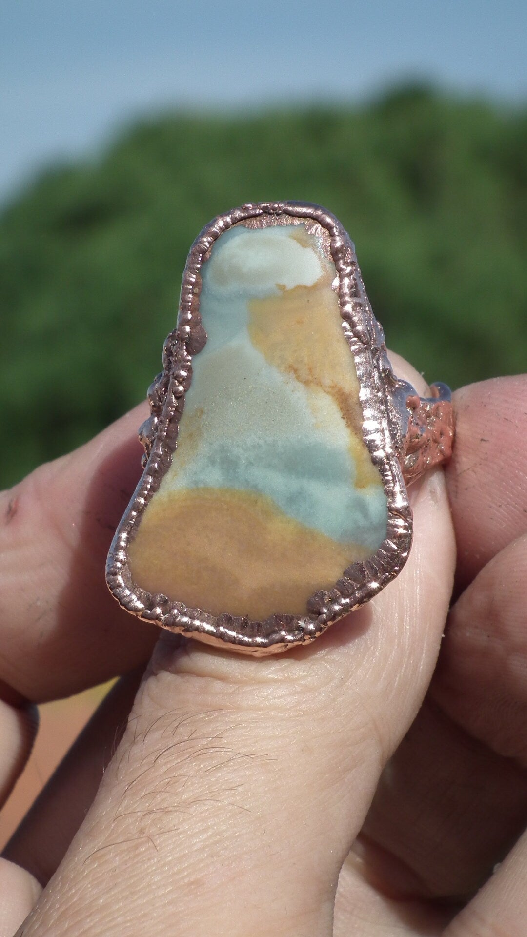 Electroformed copper Polychrome jasper Ring