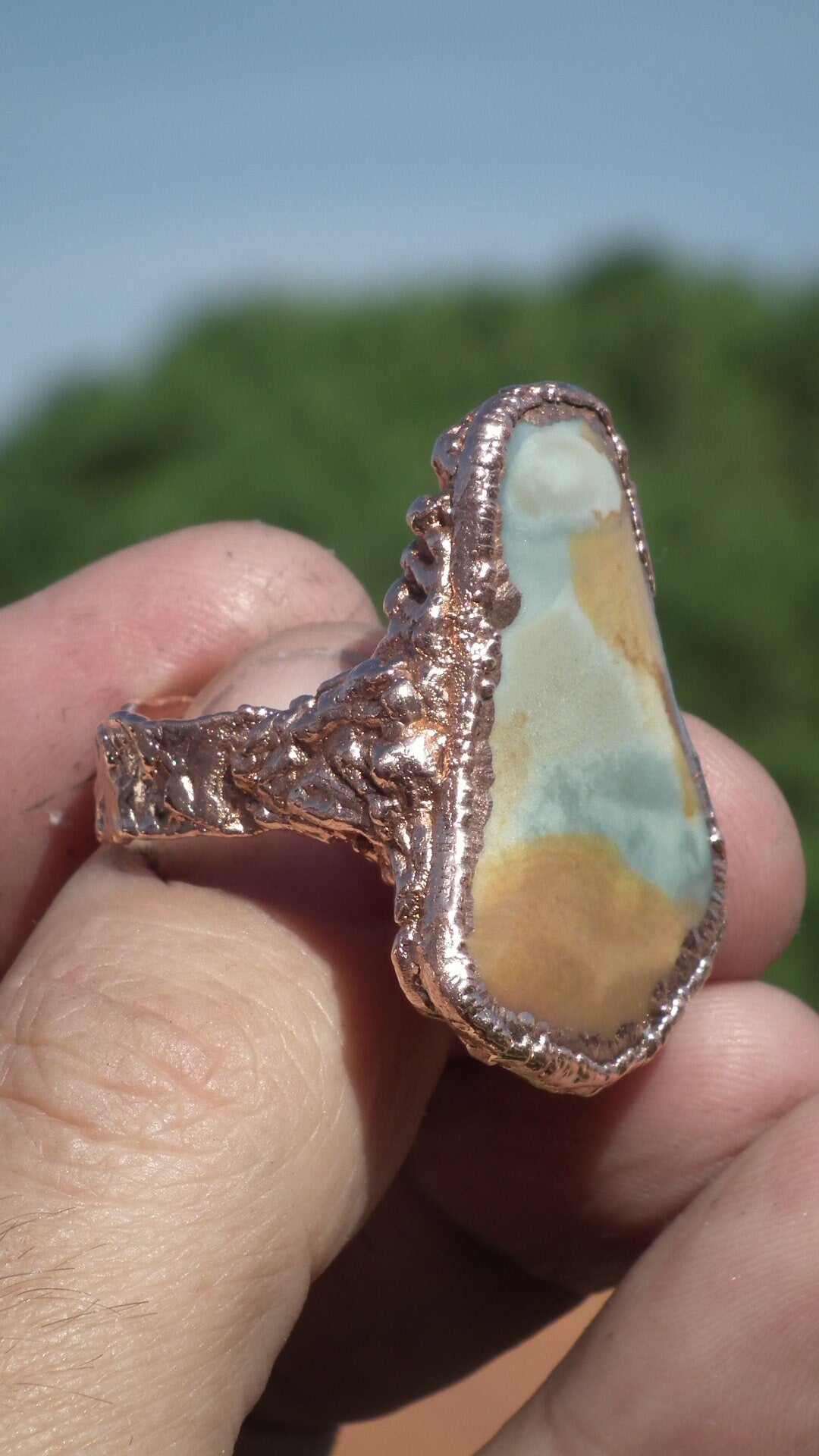 Electroformed copper Polychrome jasper Ring