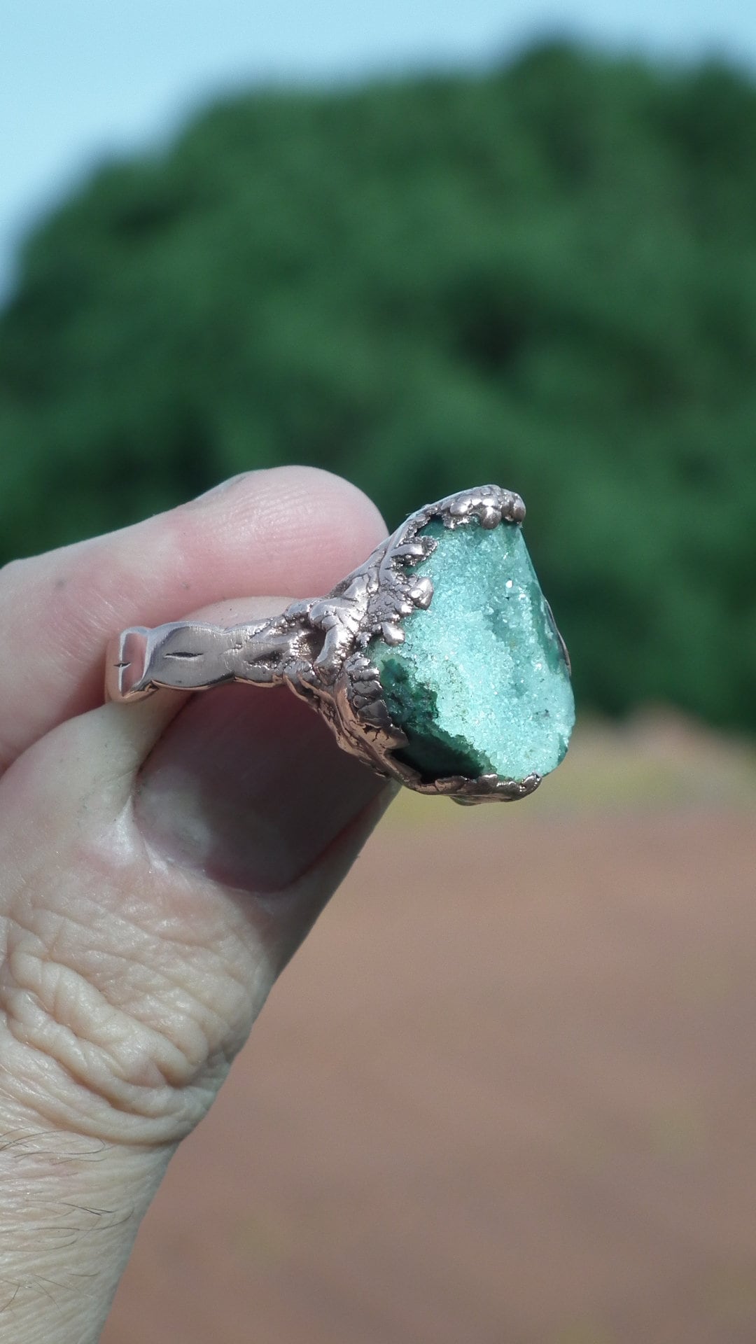 Chrysocolla ring / Electroformed Copper ring / Druzy chrysocolla