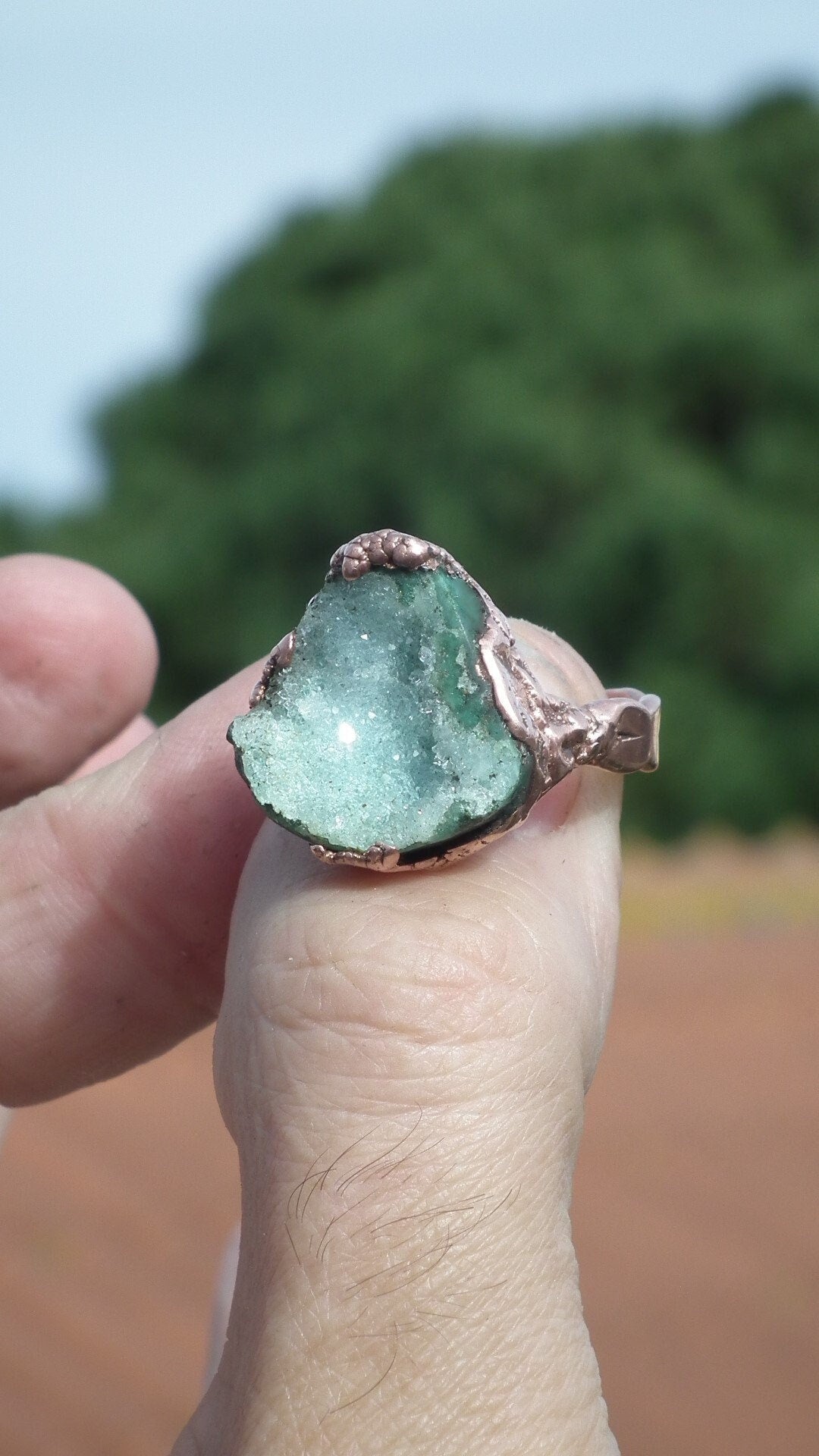 Chrysocolla ring / Electroformed Copper ring / Druzy chrysocolla