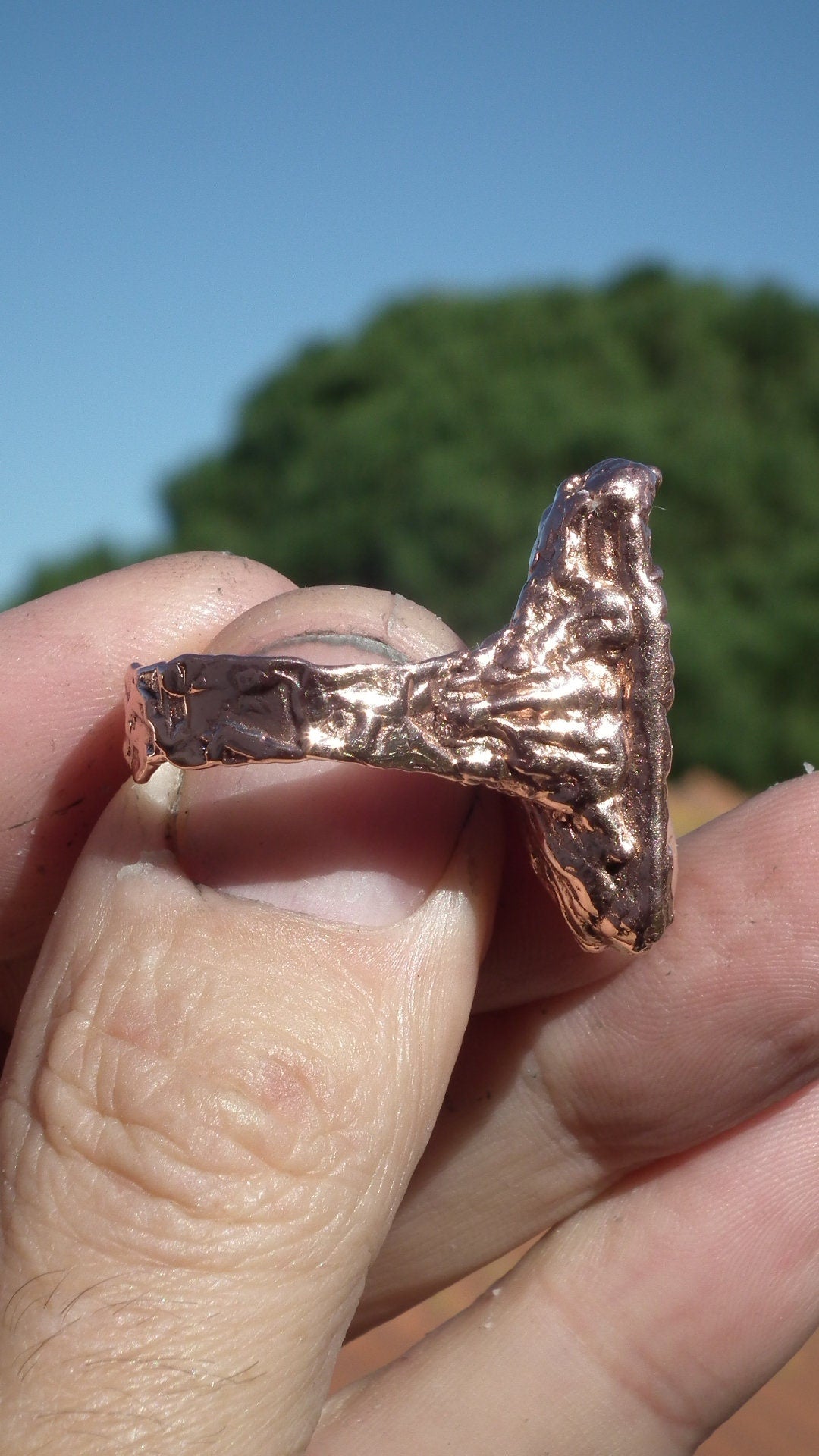 Blue kyanite ring large / Electroformed copper