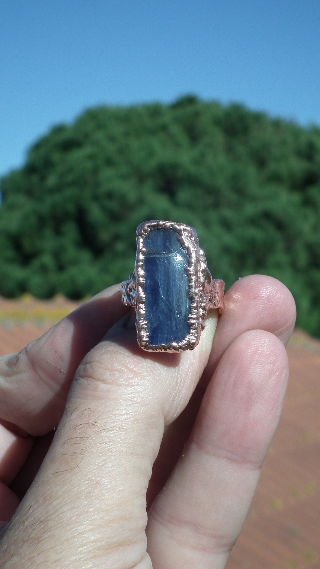 Blue kyanite ring large / Electroformed copper