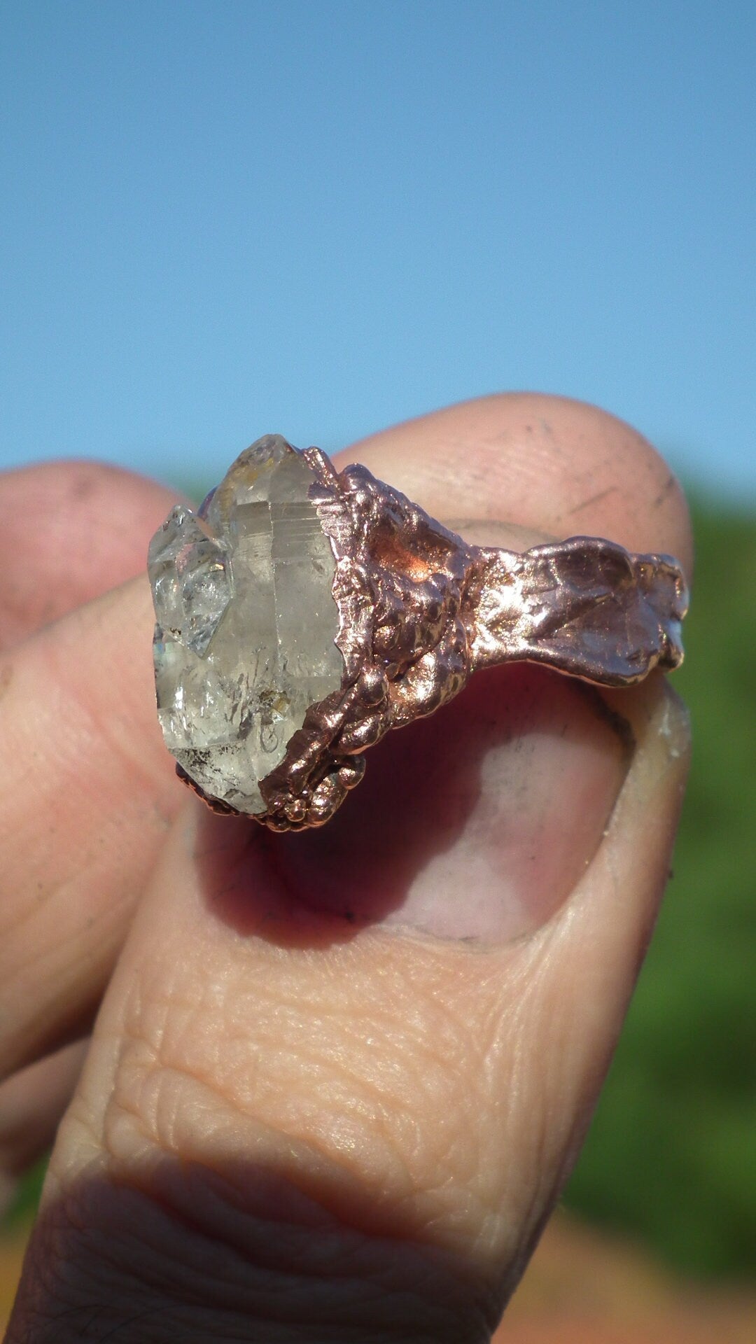 Herkimer diamond ring / Electroformed Copper