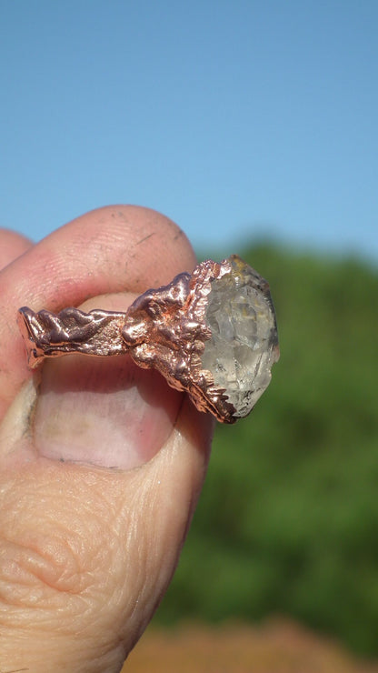 Herkimer diamond ring / Electroformed Copper