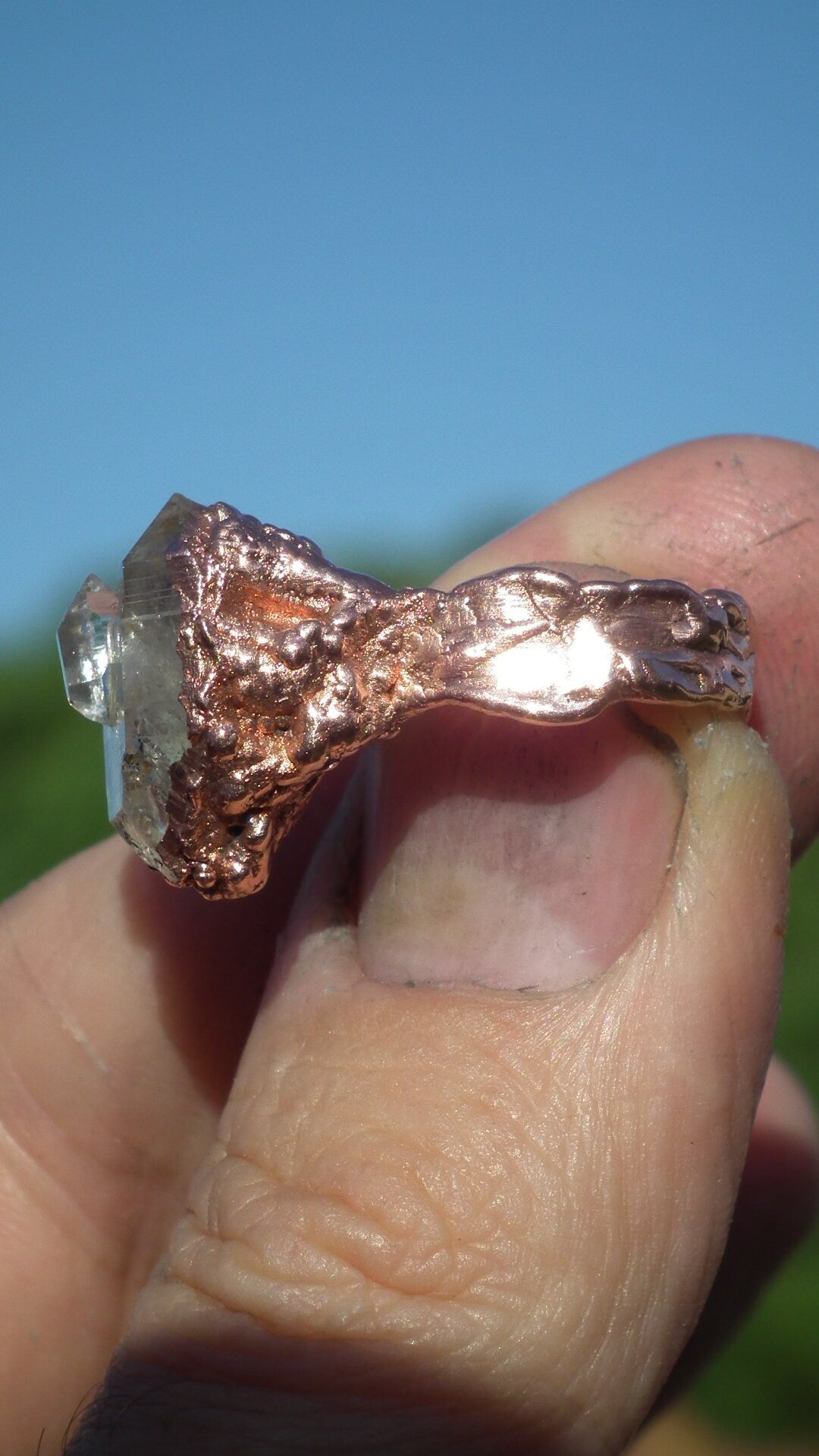 Herkimer diamond ring / Electroformed Copper