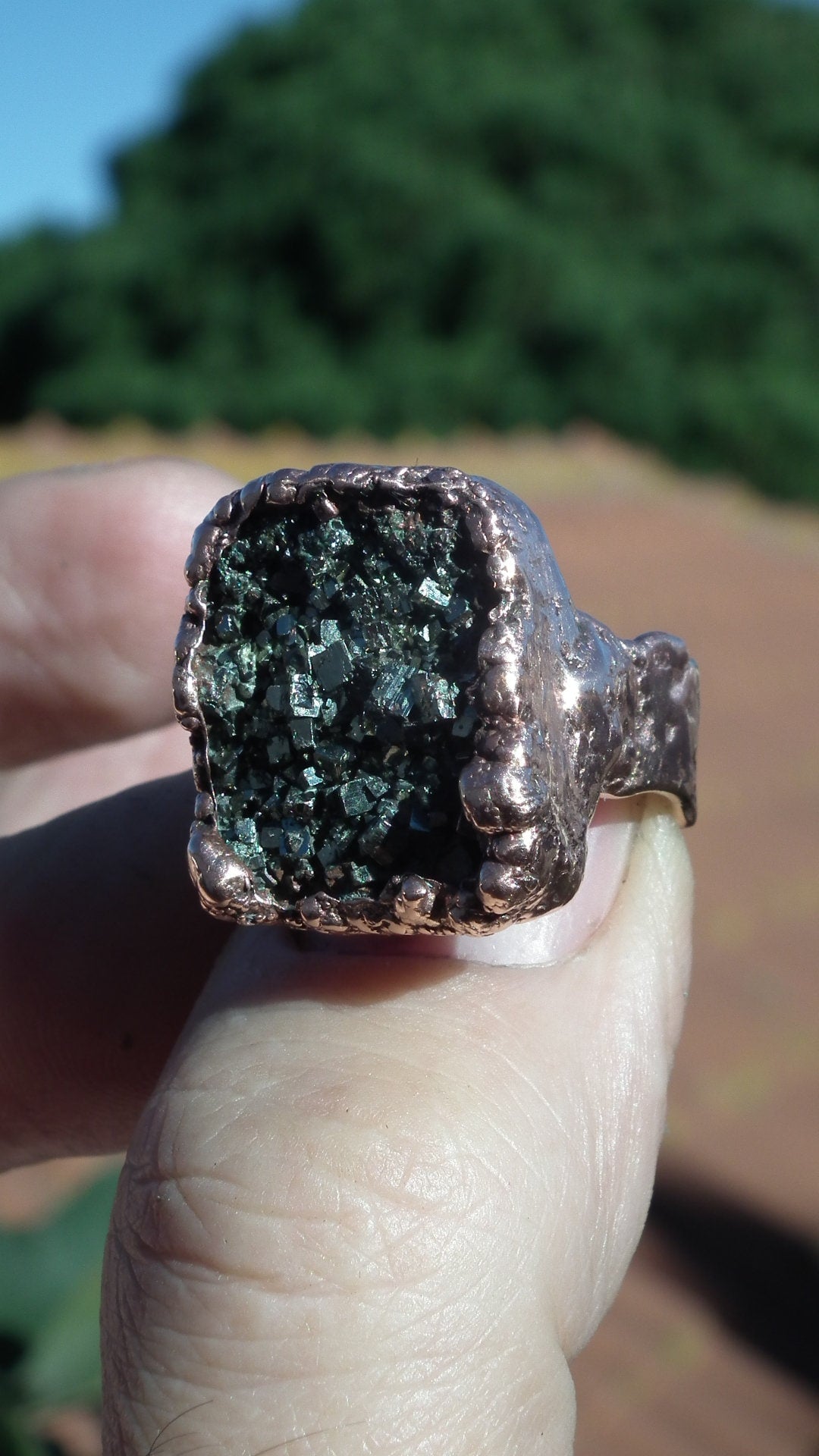 Pyrite ring / Electroformed Copper