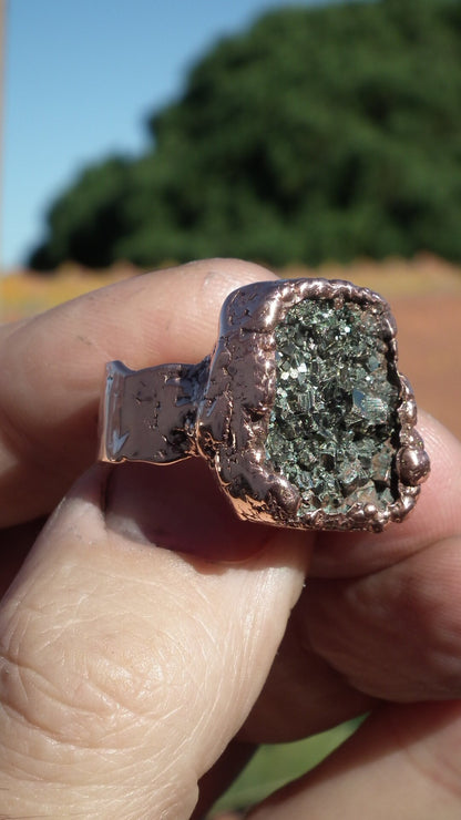 Pyrite ring / Electroformed Copper