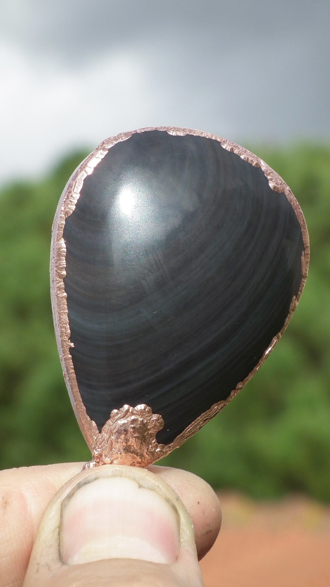 Rainbow obsidian necklace // Electroformed copper