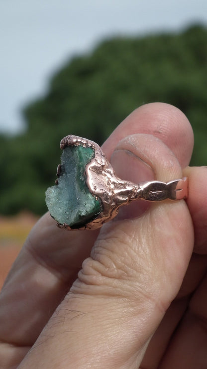 Chrysocolla ring / Electroformed Copper ring / Druzy chrysocolla