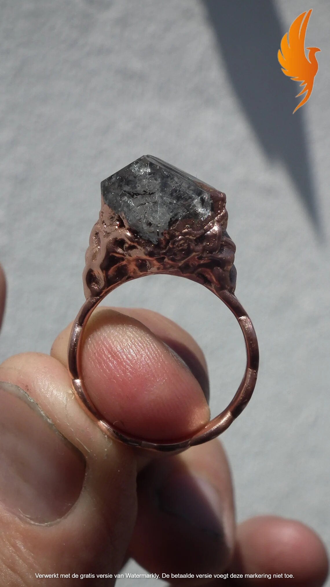 Electroformed Copper Herkimer diamond ring