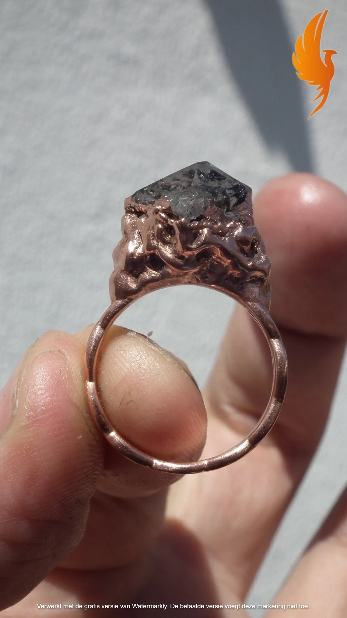 Electroformed Copper Herkimer diamond ring
