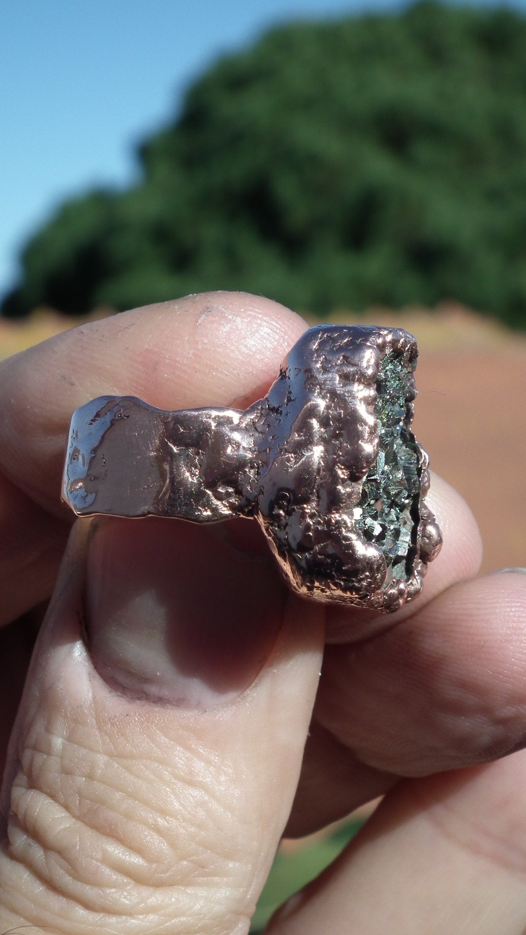 Pyrite ring / Electroformed Copper