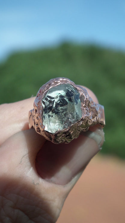 Raw herkimer diamond ring // Herkimer diamond jewelry // Electroformed copper