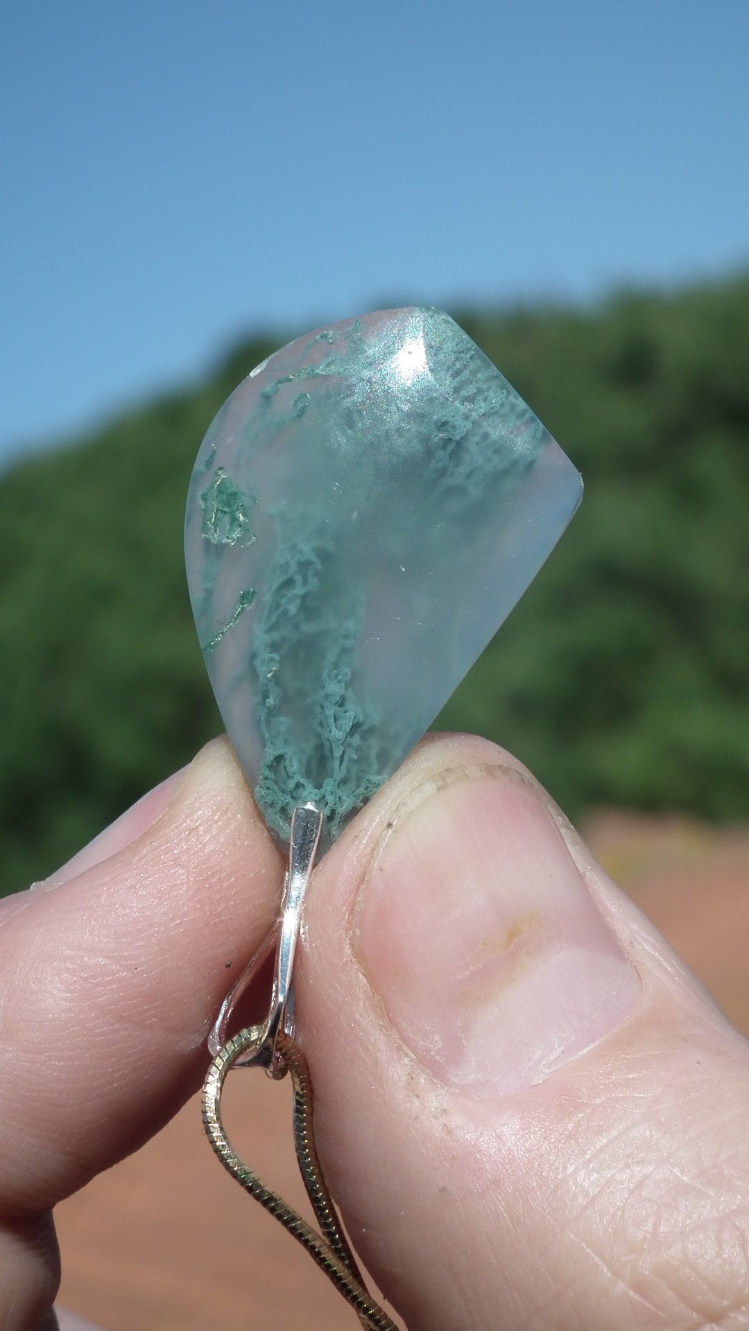 Mossagate pendant with sterling silver bail