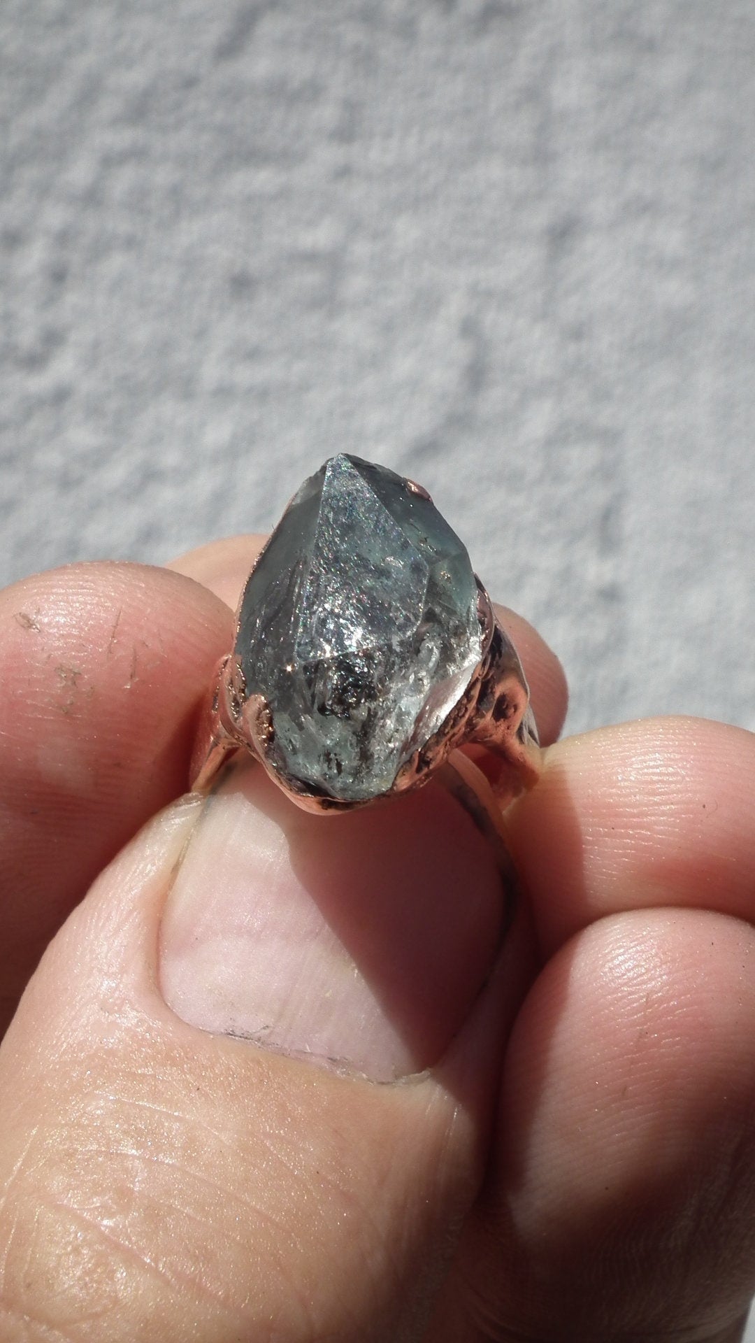 Electroformed Copper celestite ring / Celestite crystal