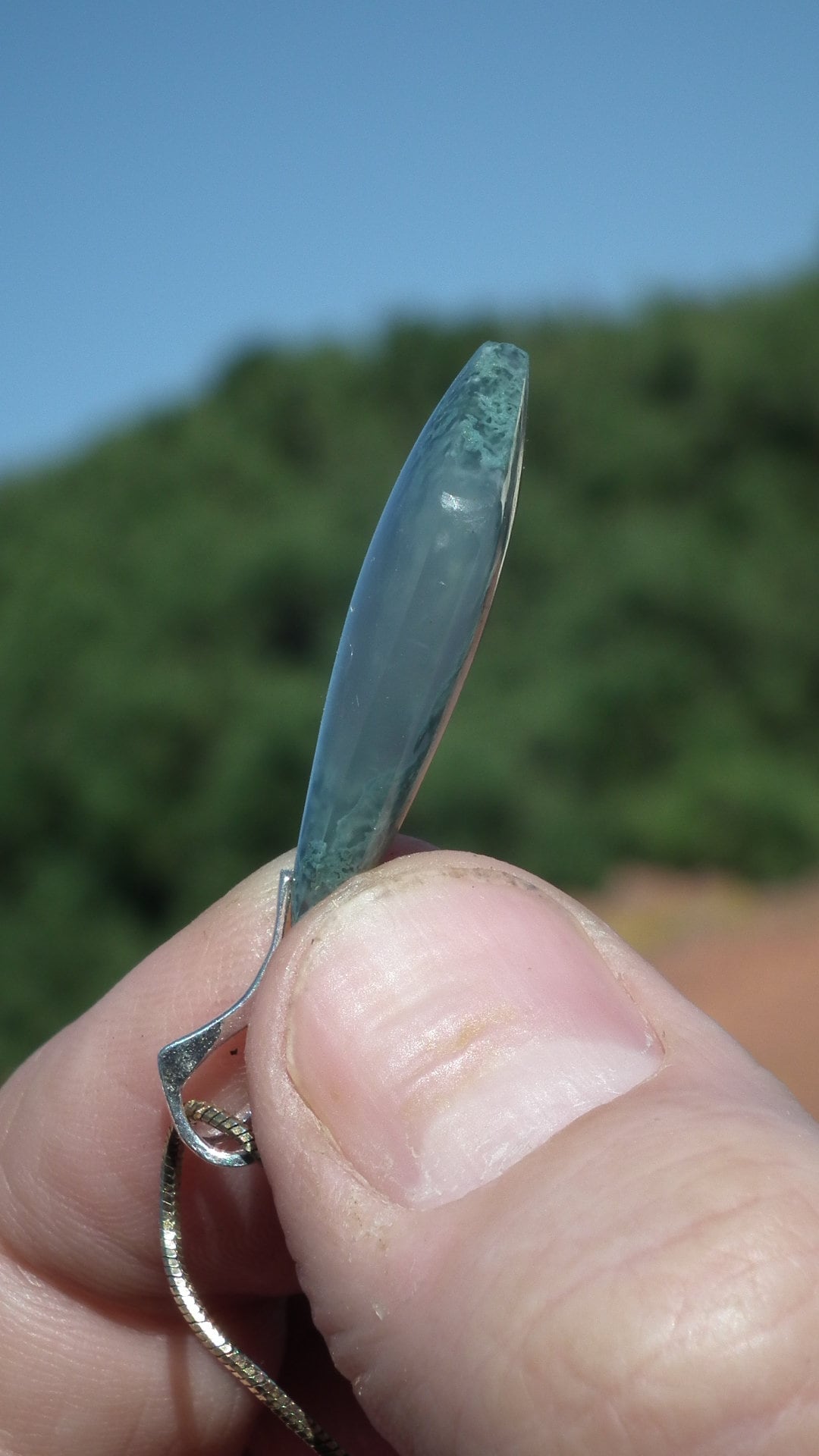 Mossagate pendant with sterling silver bail