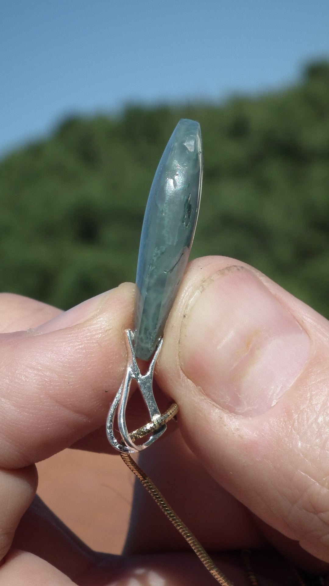 Mossagate pendant with sterling silver bail