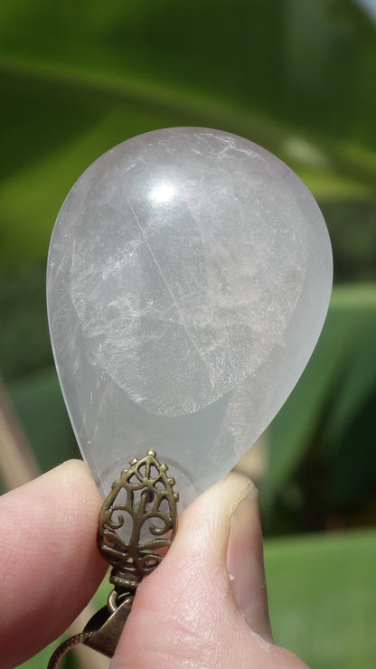 Lavender quartz pendant with bronze bail